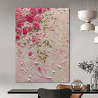 “Textured Pink Roses” - Impasto Floral Painting On Canvas PT1985