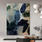 “Translucent Leaves: Blue - Green Botanical Art” - Delicate Nature Painting On Canvas PT0972