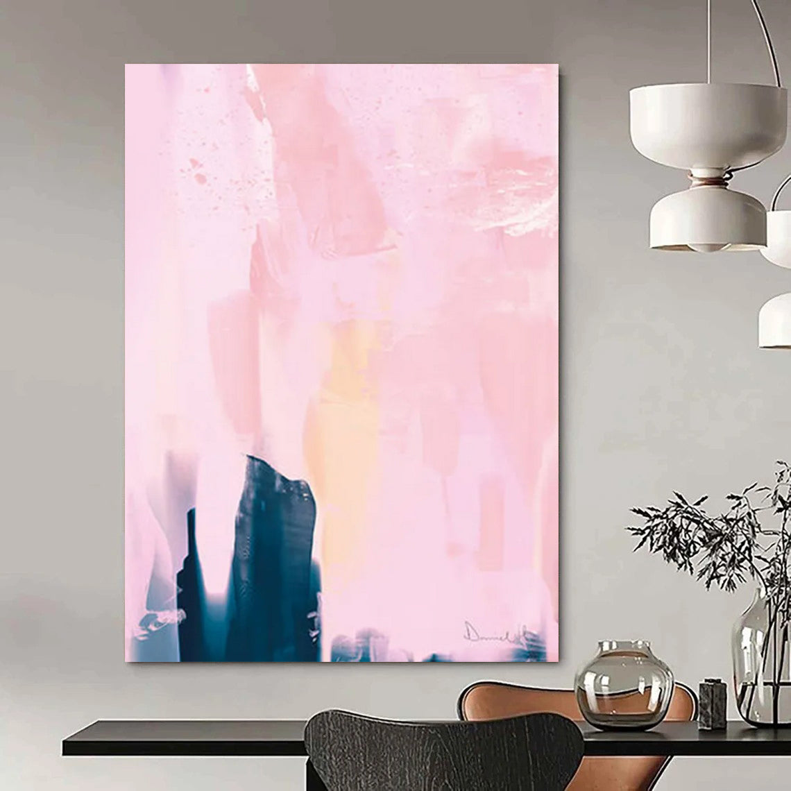 “Blush & Indigo Layered Abstraction” - Pastel Pinks & Deep Blues Painting On Canvas DS180