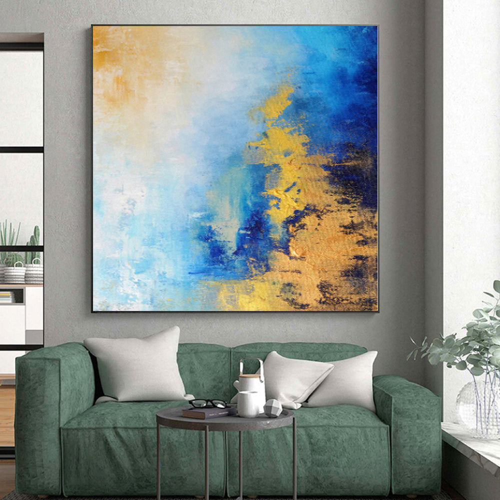 “Blue and Gold Abstract Horizon” - Abstract Seascape - Inspired Painting On Canvas PS0018