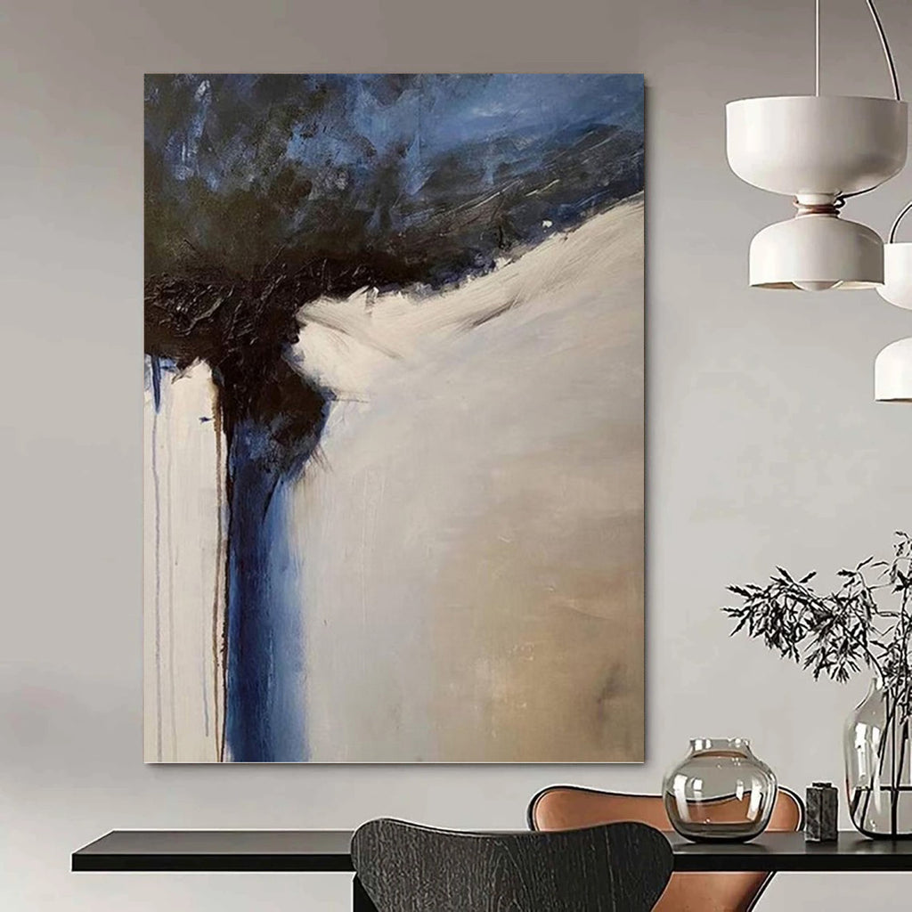 “Blue and White Abstract Flow” - Abstract, Blue - Accented Painting On Canvas PT1499