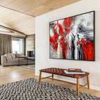 “Red - White Abstract Energy Burst” - Expressive Oil Painting on Canvas PT1485