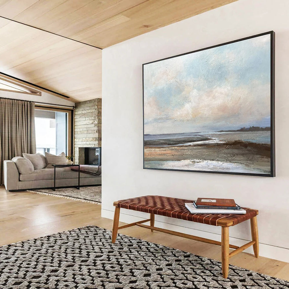 “Serene Coastal Marsh” - Blue, Gray & Brown Landscape, Impressionistic Oil Painting On Canvas DKS755