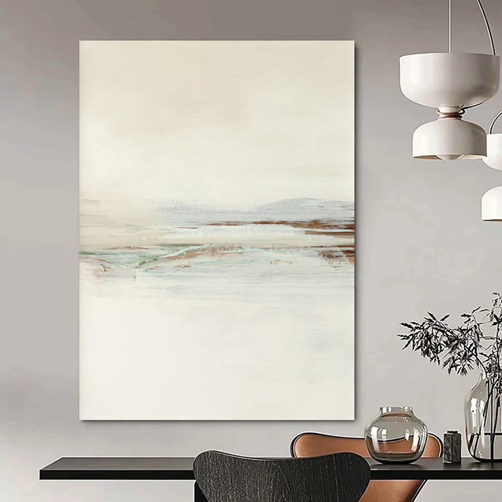 “Neutral Tones Abstract Landscape” - Beige, Gray & Subtle Greens Painting On Canvas DS224