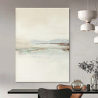 “Neutral Tones Abstract Landscape” - Beige, Gray & Subtle Greens Painting On Canvas DS224