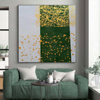 “Green - Yellow Splatter Geometry” - Green, Yellow Abstract Painting On Canvas PS0476