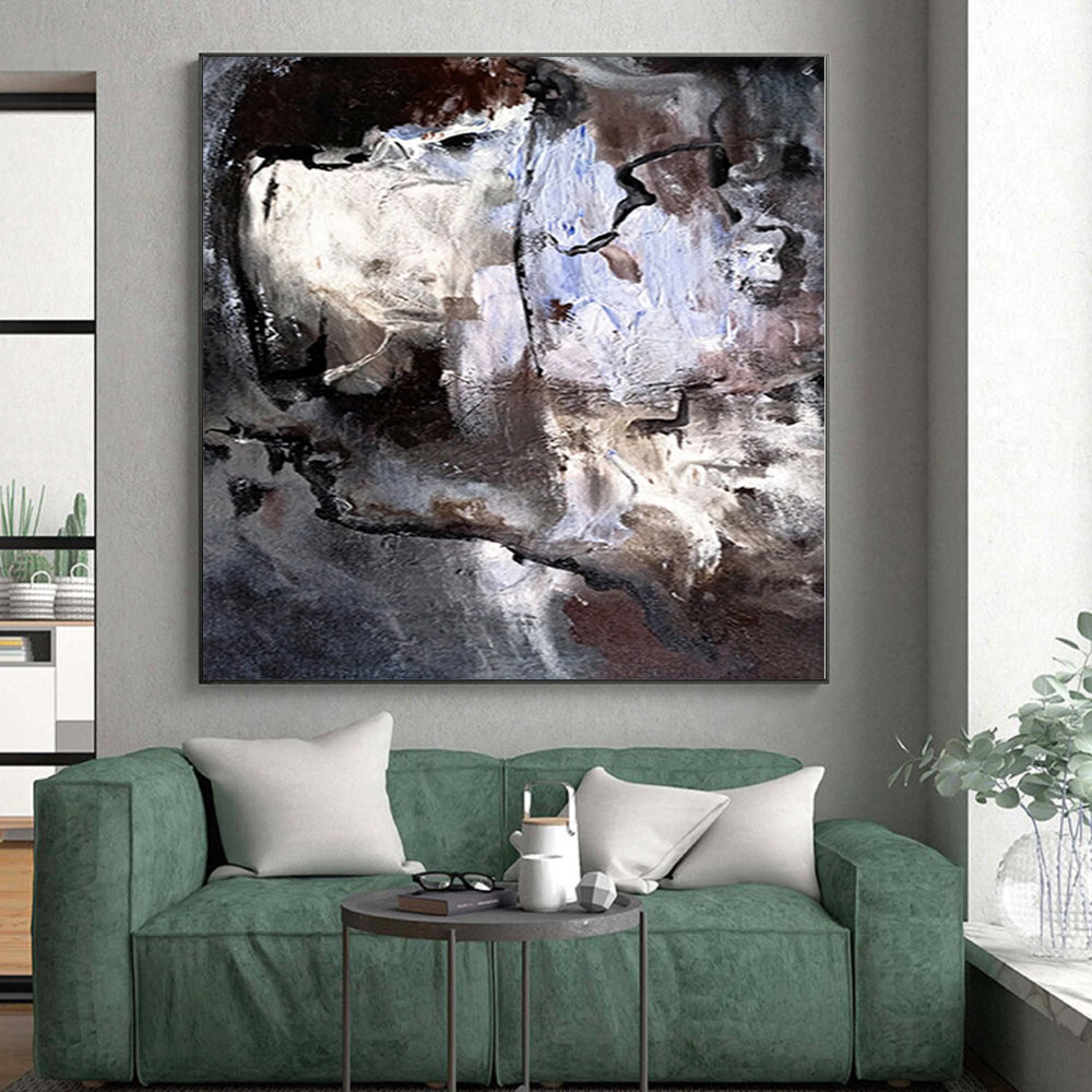 “Monochrome Abstract Intrigue” - Modern Abstract Painting On Canvas PS0048