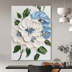 “Blue - White Floral 3D Relief” - Realist - Inspired Floral Painting On Canvas PT1387