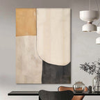 Beige, White, and Black Geometric Shapes "Minimalist Harmony" Abstract Geometric Painting On Canvas PS1044