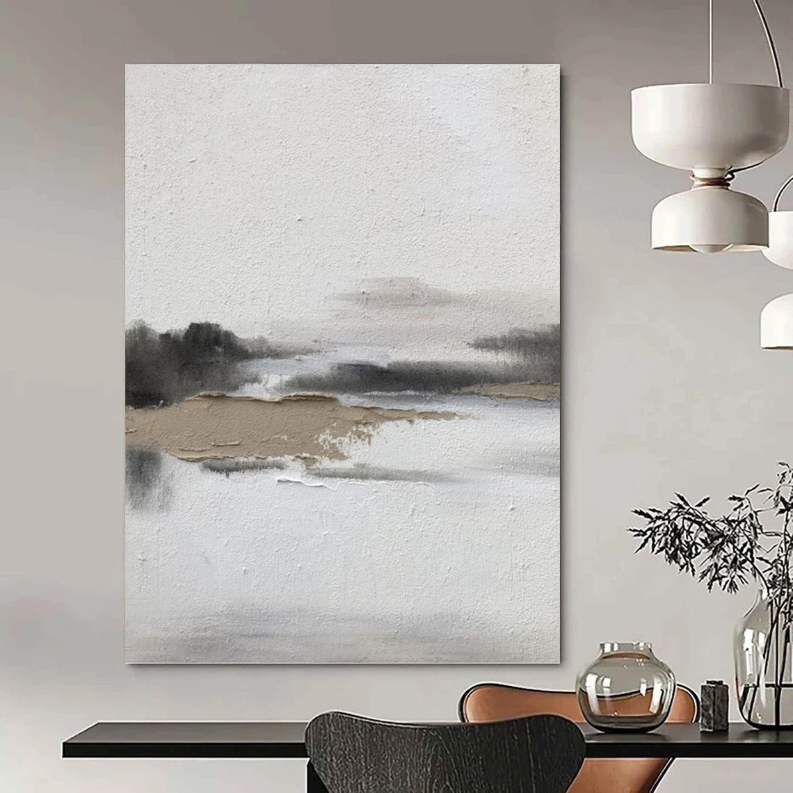 “Textured Landscape in Gray” - Landscape, Textured - Styled Painting On Canvas PT1672