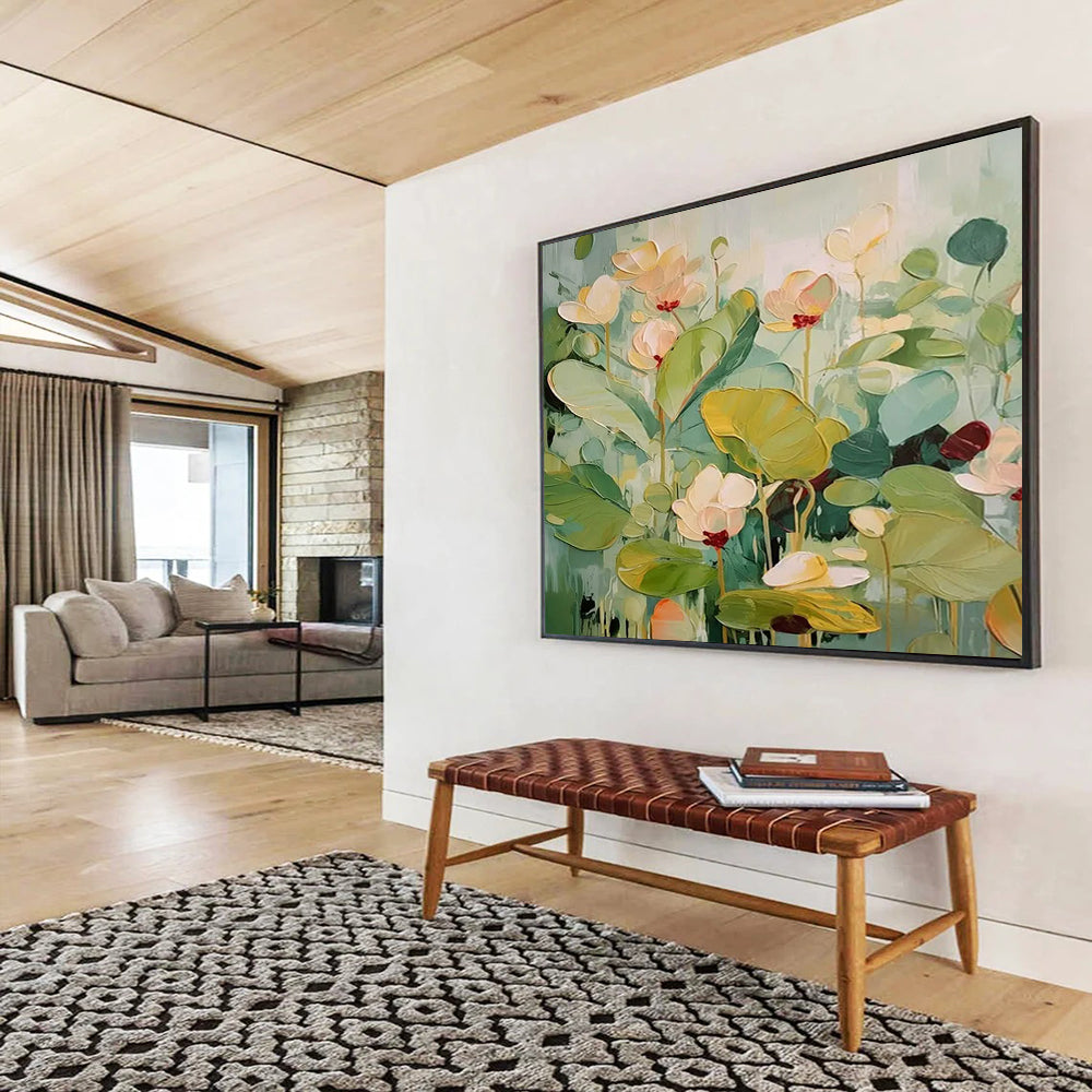 “Soft - Toned Lotus Flowers” - Minimalist Floral Painting On Canvas PT089