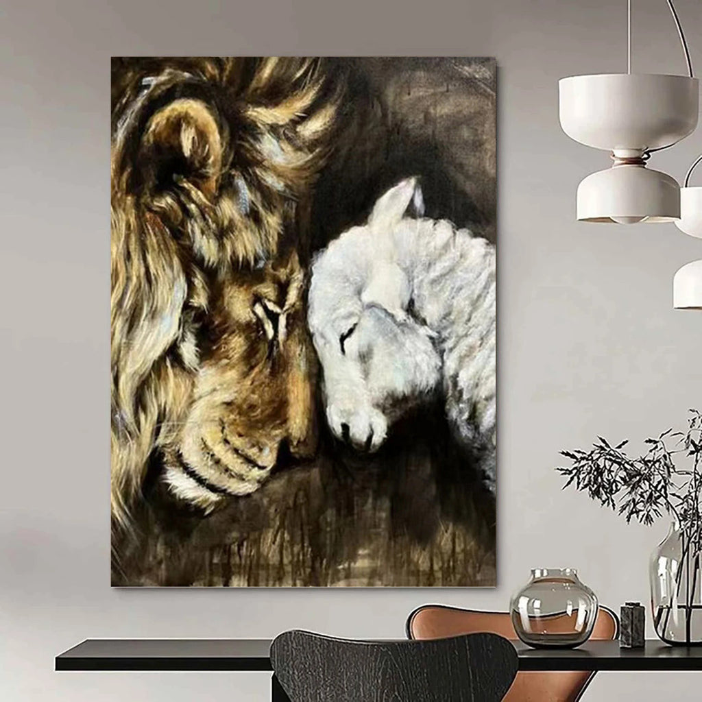 “Lion and Lamb Harmony” Painting On Canvas PT1452