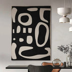 Black Background with White Curved Forms "Whimsical Silhouettes" Abstract Painting On Canvas PS1075