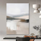 “Abstracted Mountain Lake in Beige - Gray” - Abstract Landscape Painting On Canvas PT2059
