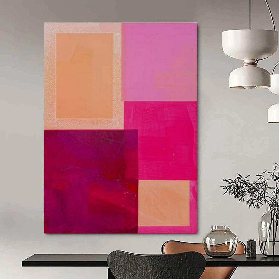 Orange, Pink, Peach with Overlapping Rectangles "Warm Layers" Abstract Painting On Canvas PS1480