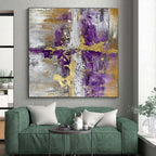 Purple, Gold & Gray Revived Abstract "Regal Fusion" Painting On Canvas PS0846