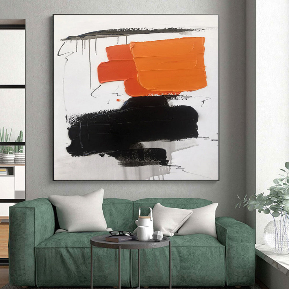 “Orange - Black Expressive Abstraction” - Orange, Black, Gray Abstract Painting On Canvas PS0490