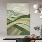 Green, Beige with Textured Hills "Rolling Serenity" Abstract Painting On Canvas PS1455