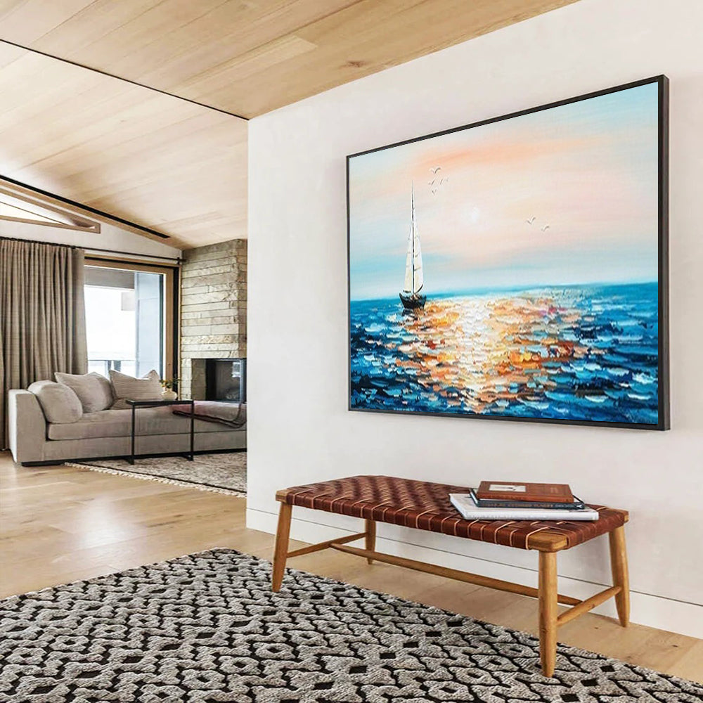 “Sailboat at Sunset” - Classic Coastal Painting On Canvas PT188