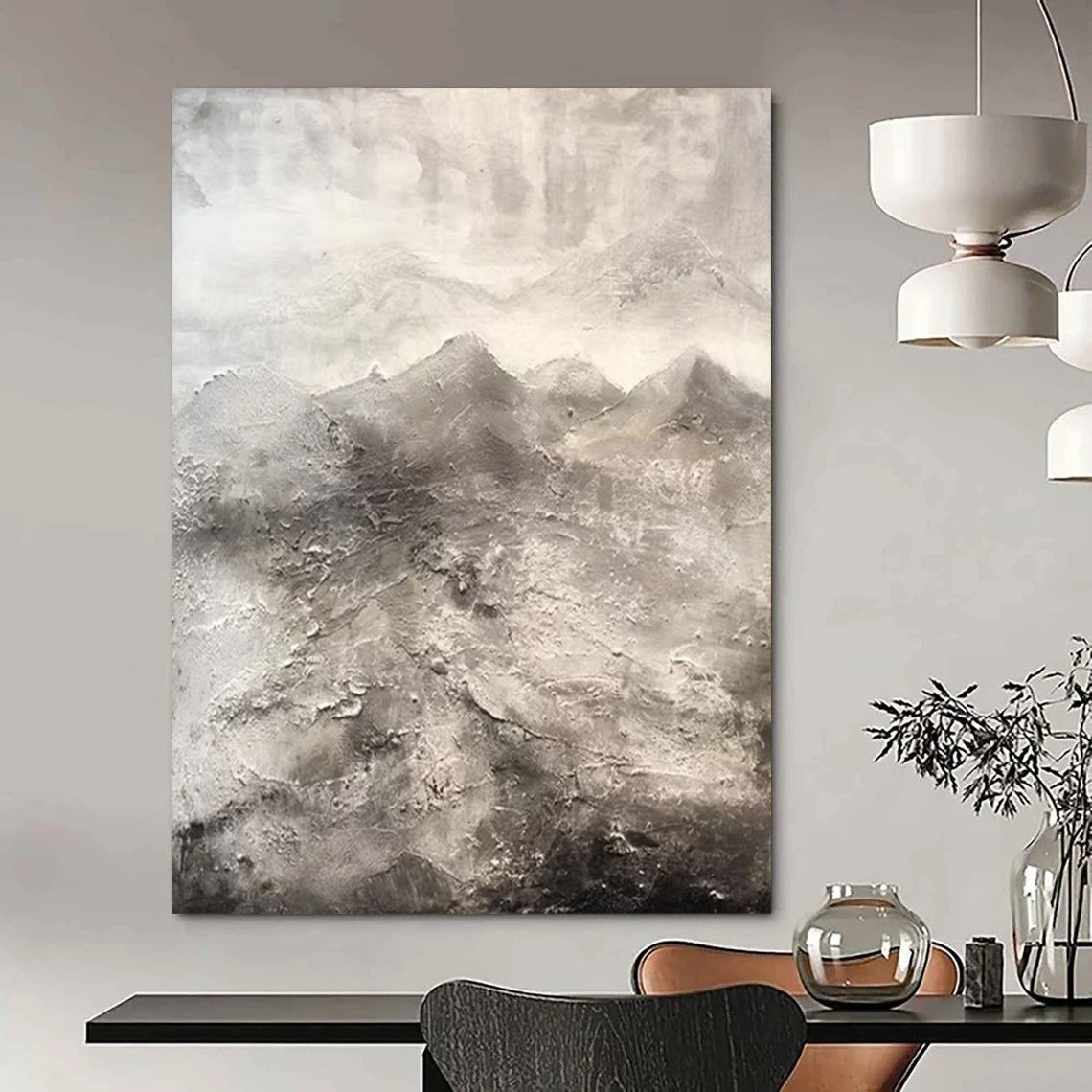 “Monochromatic Textured Landscape” - Gray Shades with a 3D - like Surface Painting On Canvas DS256