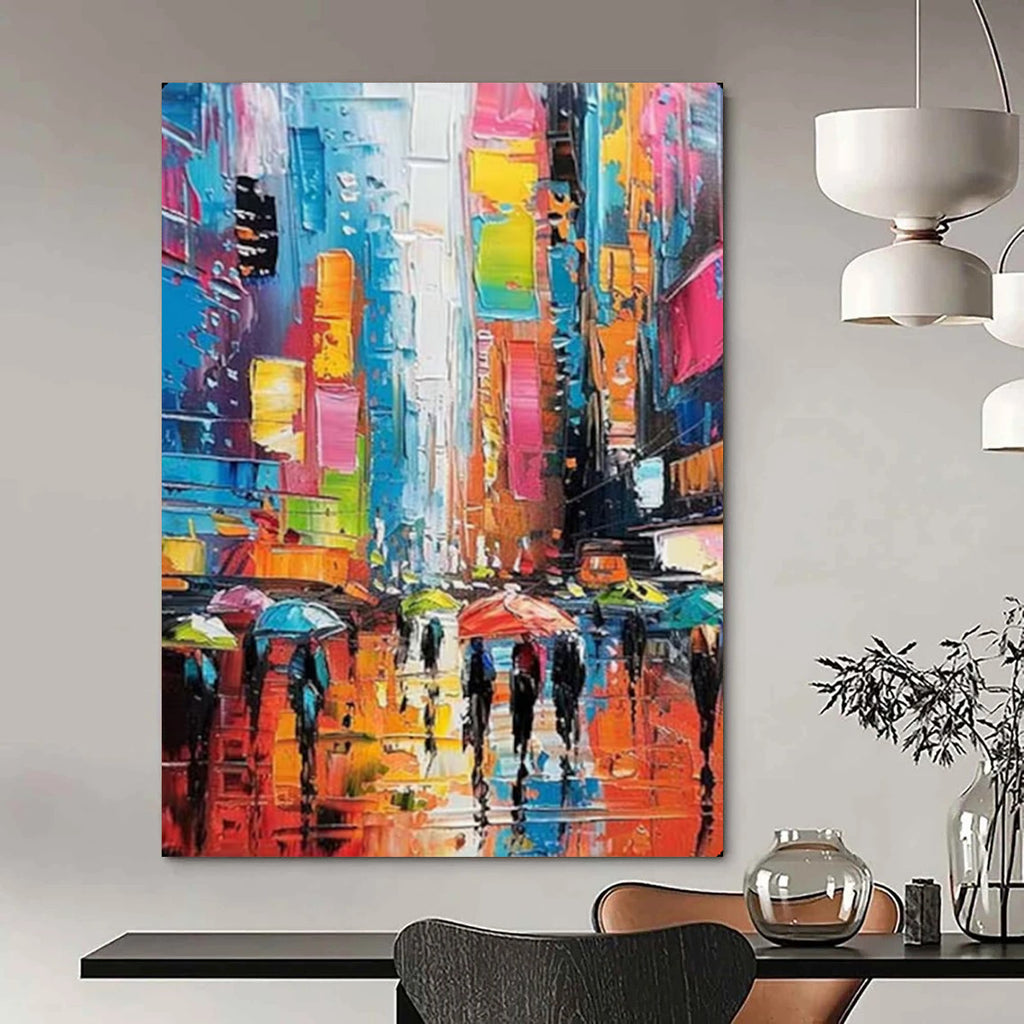 Colorful Cityscape, Fauvist - Inspired, Painting On Canvas PT2141
