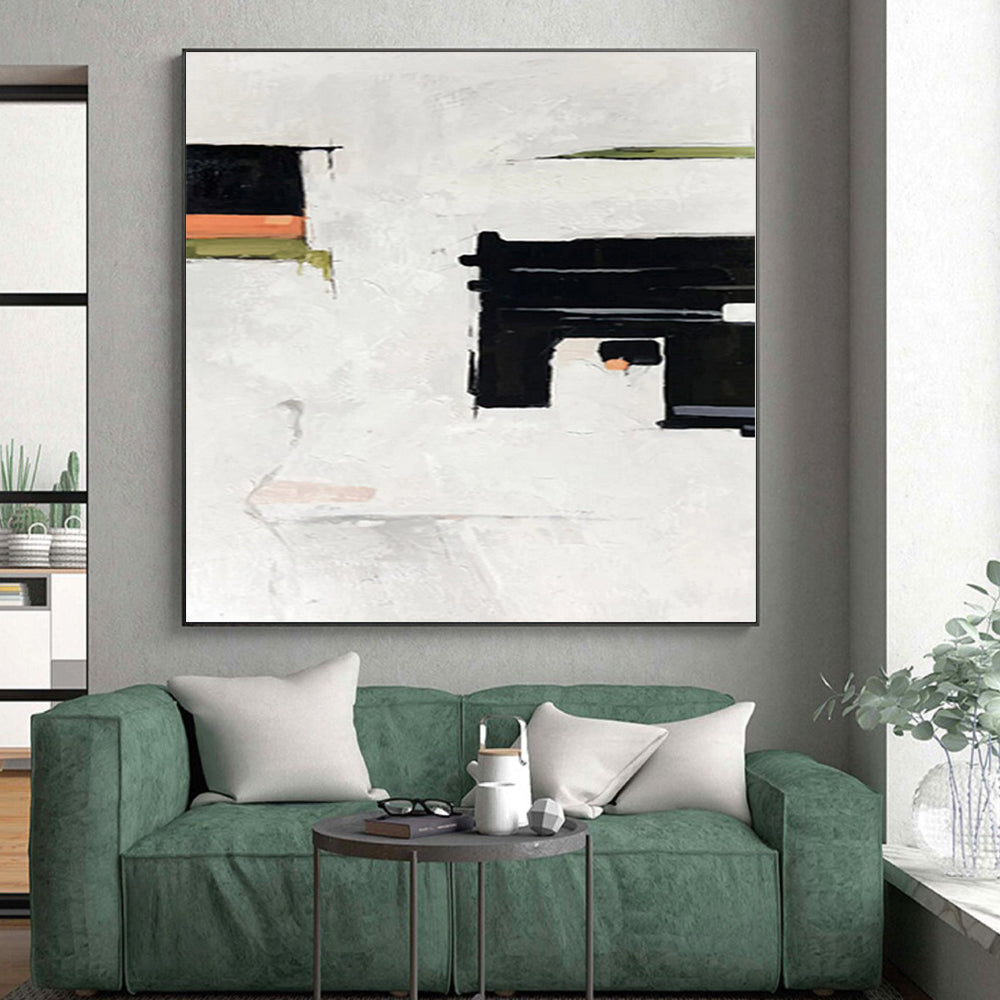 “Black - Green - Orange Abstract Minimalist Forms” - Subtle Abstract Painting On Canvas PS0327