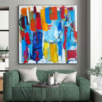 “Colorful Abstract Carnival” - Multicolor, Red, Blue, Yellow, Orange Abstract Expressionist Painting On Canvas PS0646