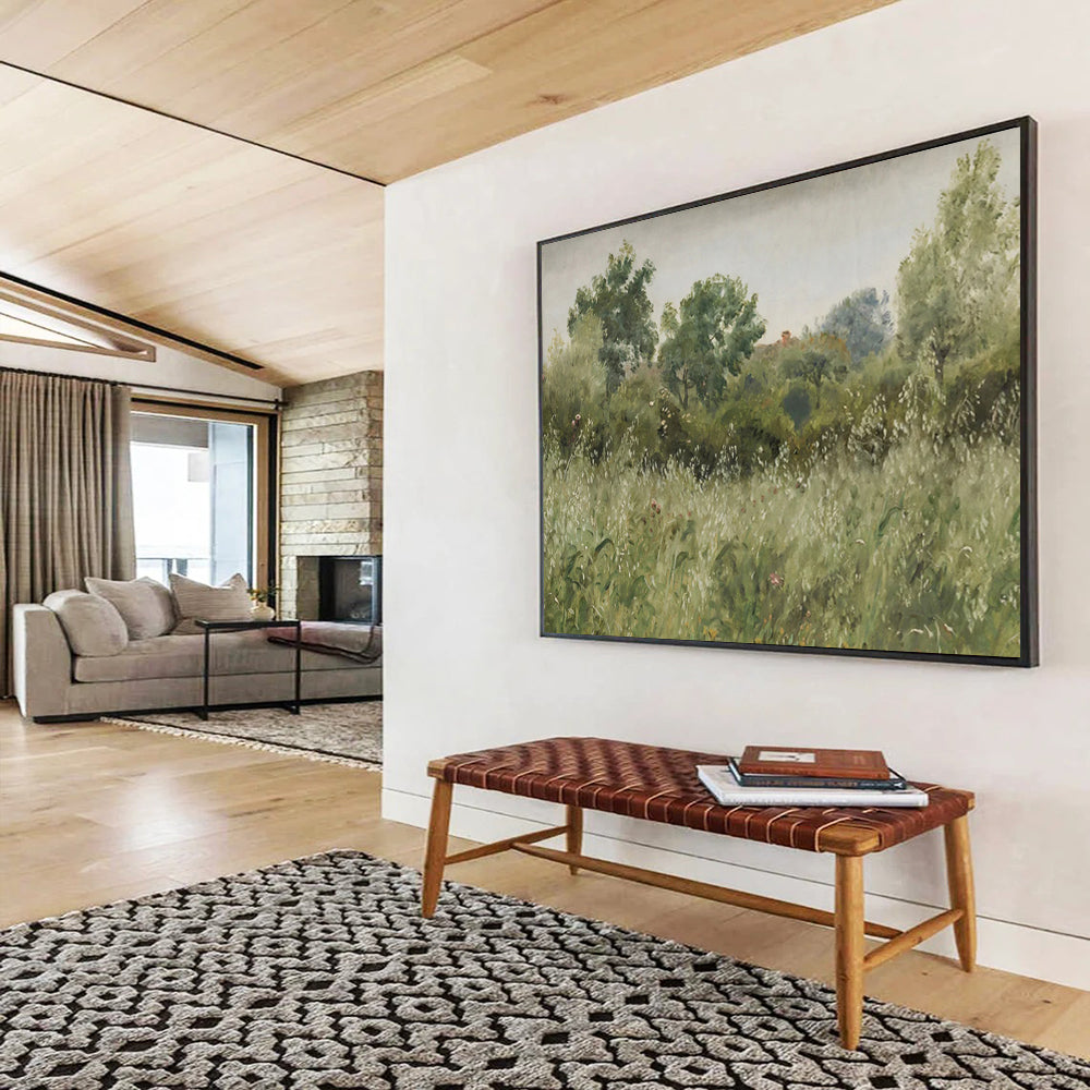 “Lush Green Field with Trees” - Realistic Oil Painting on Canvas PT1490