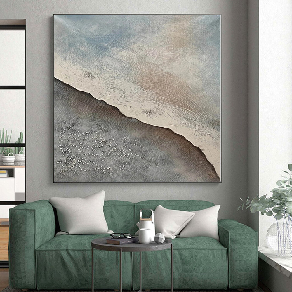 “Textured Coastal Abstract Landscape” - Minimalist Landscape Painting On Canvas PS0323