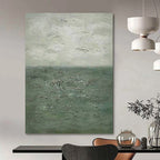 “Textured Green and Gray Seascape” - Seascape, Green - and - Gray Painting On Canvas PT1504
