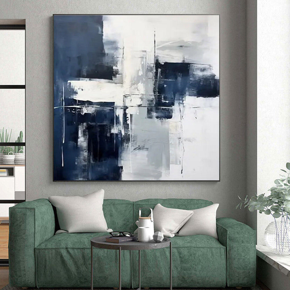 “Navy - White - Grey Abstract Bold Blocks” Painting On Canvas PS0840