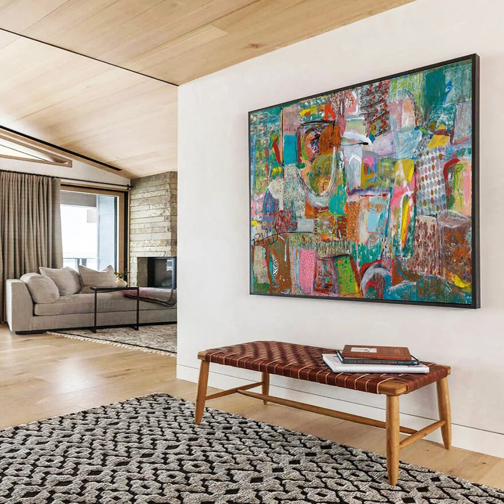 “Colorful Patches & Intricate Patterns” - Mixed - Media Abstract - Inspired Painting On Canvas PT1678