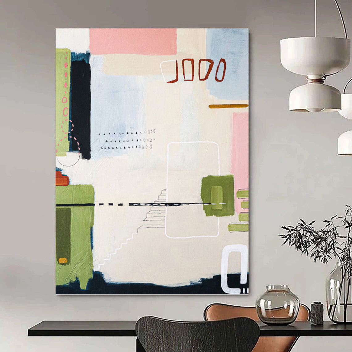 “Pastel - Colored Abstract Composition” - Soft Abstract Painting On Canvas PT1109