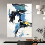 Blue - Black - White Abstract Splash, Echoing Willem de Kooning's Style, Painting On Canvas PT2085