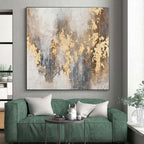 “Gold - Gray Textured Abstraction” - Gold, Gray, White Abstract Textured Painting On Canvas PS0576