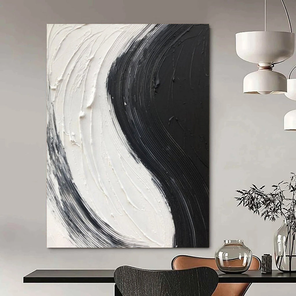 “Black and White Swirl” - Dynamic Abstract Painting On Canvas DS376