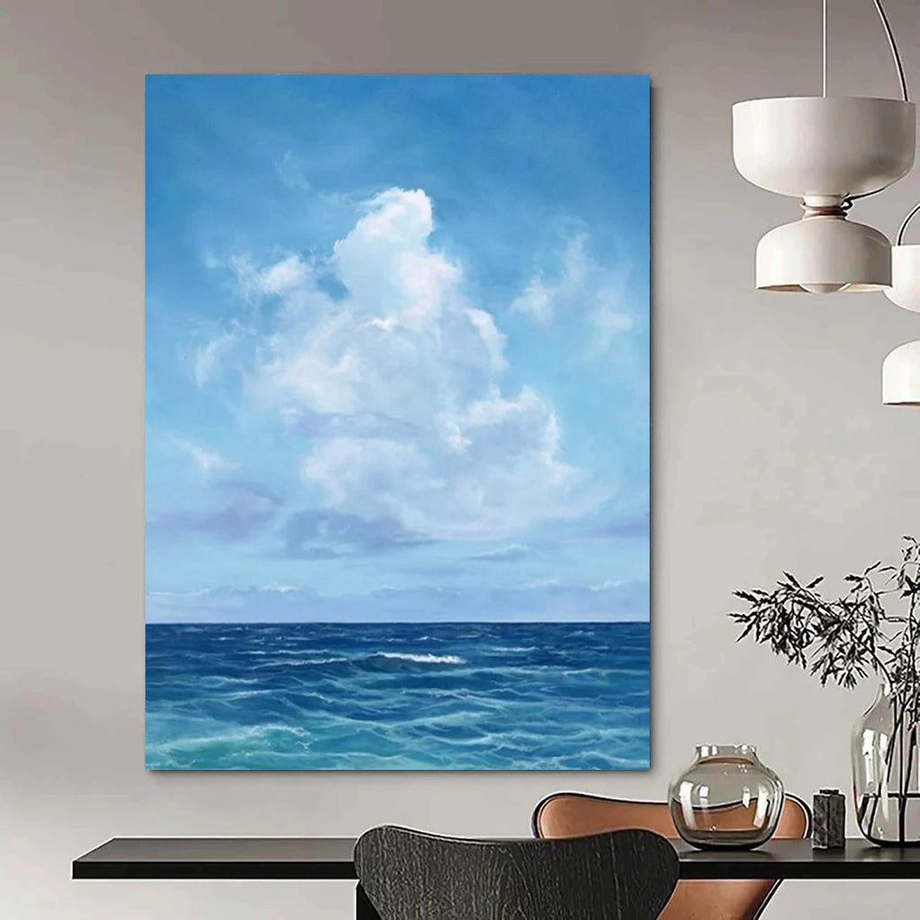 “Blue Sky and Ocean” - Realist Seascape Painting On Canvas PT2298