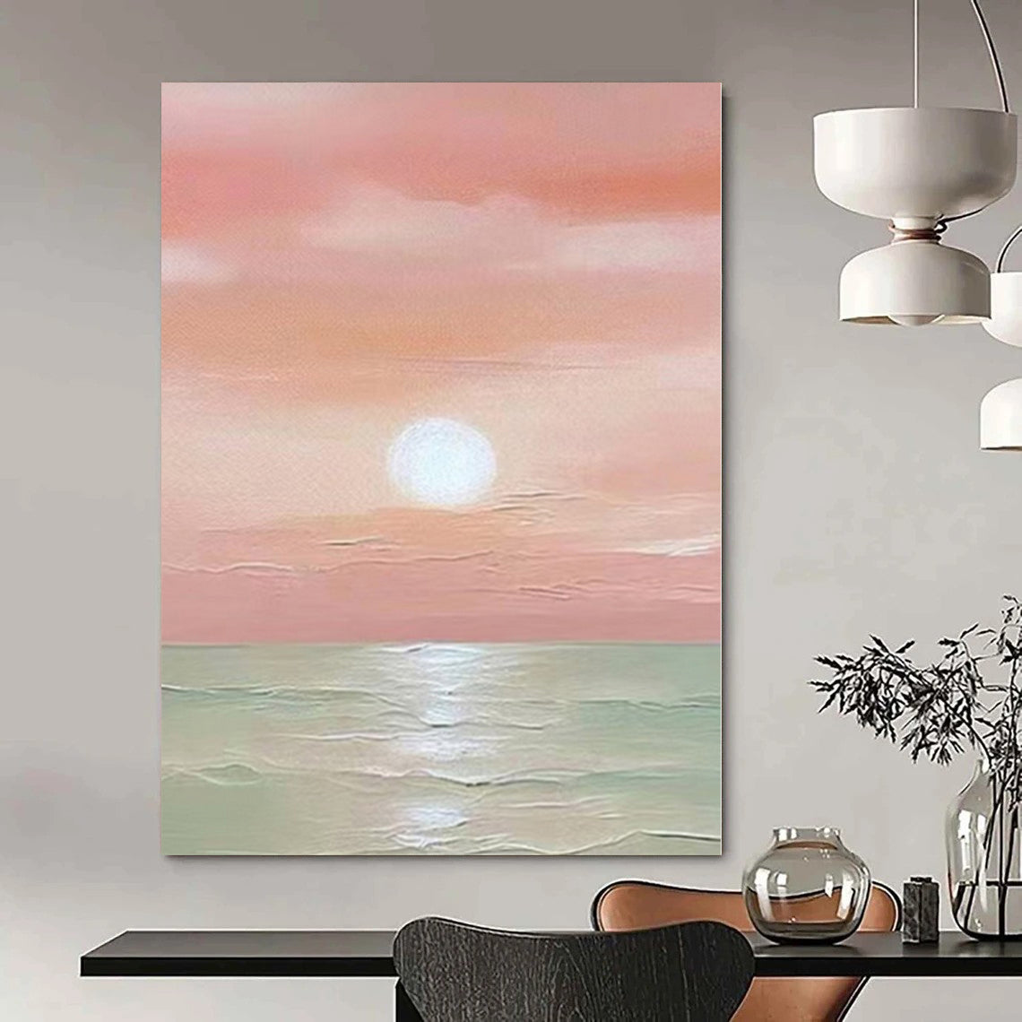 “Pink Sunset Over Sea” - Coastal Abstract Painting On Canvas PS0184