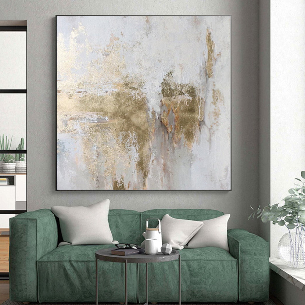 “Soft Gold - Splashed Abstract on Light Background” - Contemporary Abstract Painting On Canvas PS0256