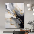 “Monochrome - Gold Abstract Fluid Swirls” - Abstract Painting On Canvas PT2066