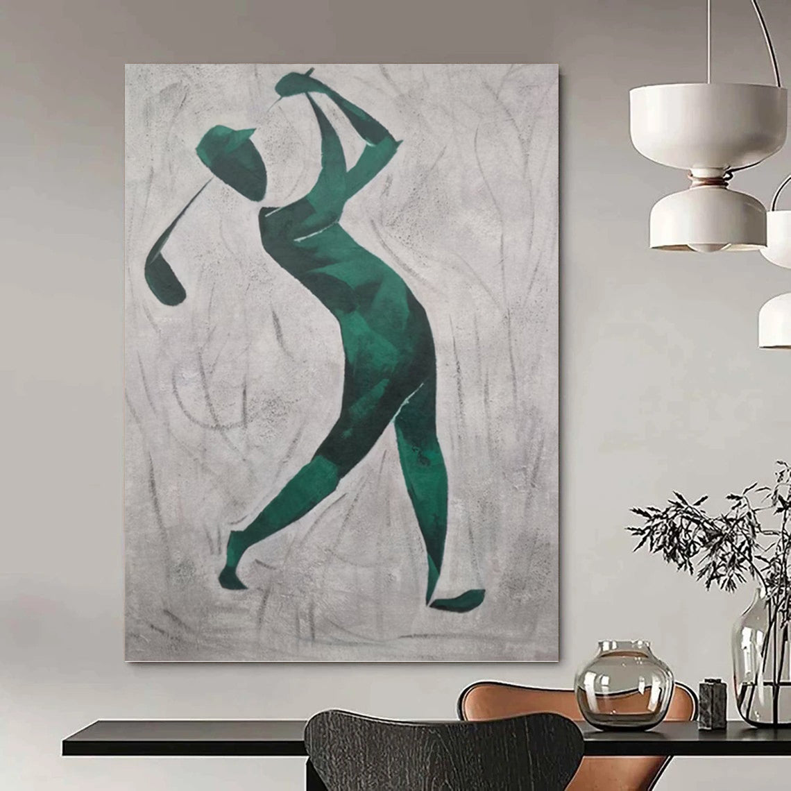 “Green Golf Player Silhouette” - Abstract, Sporty - Themed Painting On Canvas PT1561