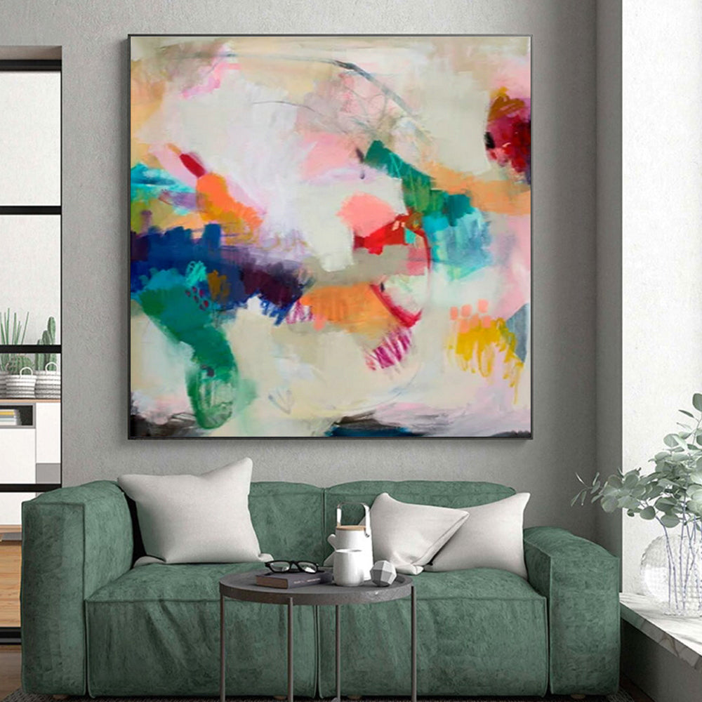 “Colorful Abstract Fusion” - Multicolor, Light - colored Abstract Expressionist Painting PS0597
