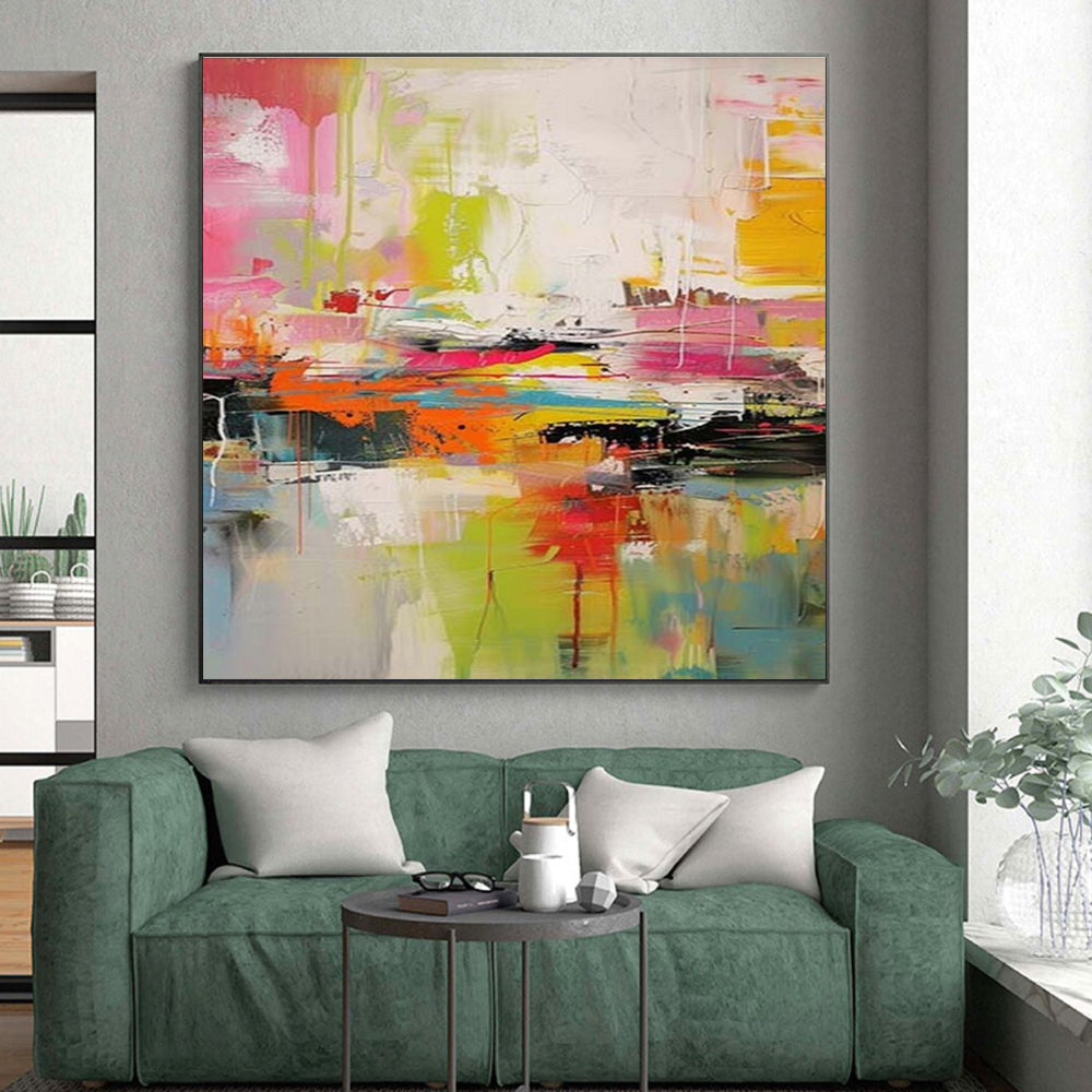 “Rainbow Abstract Energy” - Multicolor Abstract Expressionist Painting On Canvas PS0697