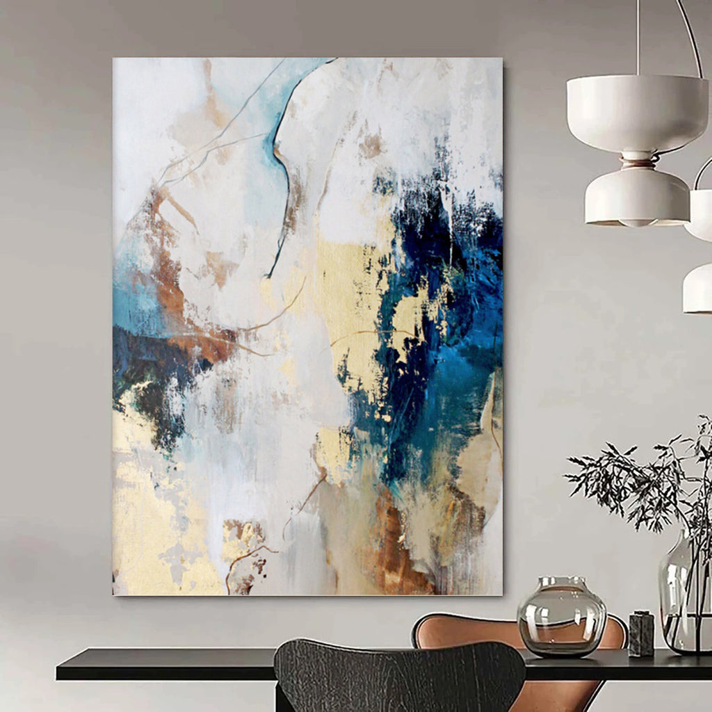 “Blue and Gold Abstract Fusion” - Expressive Abstract Painting On Canvas PT1018
