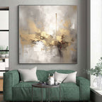 “Gray - Gold - Red Abstract Fusion” - Gray, Gold, Red Abstract Painting On Canvas PS0542
