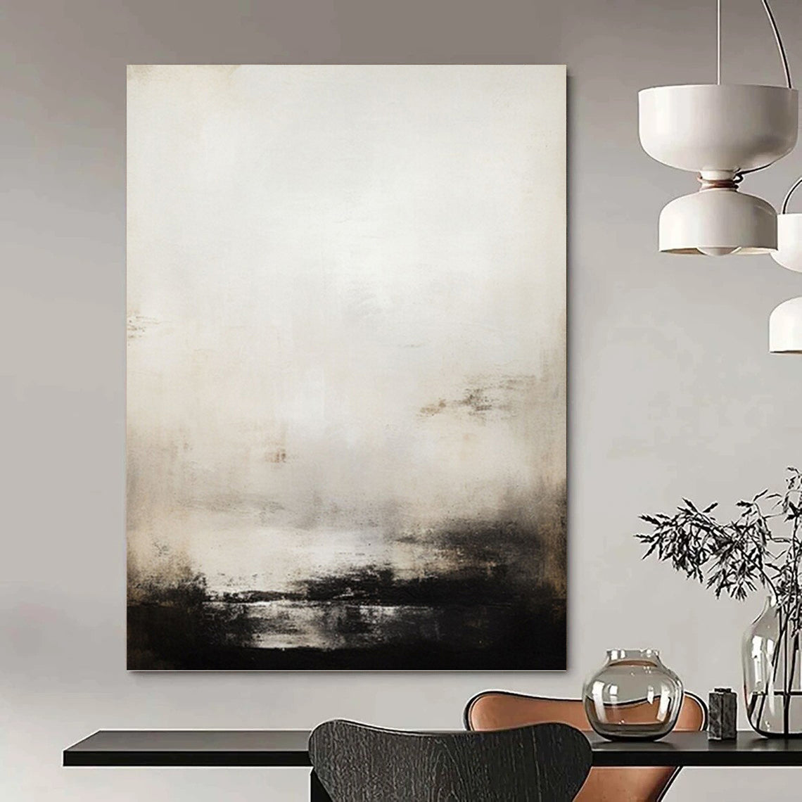 “Monochrome Misty Abstract” - Abstract, Black - and - White Painting On Canvas PT1498