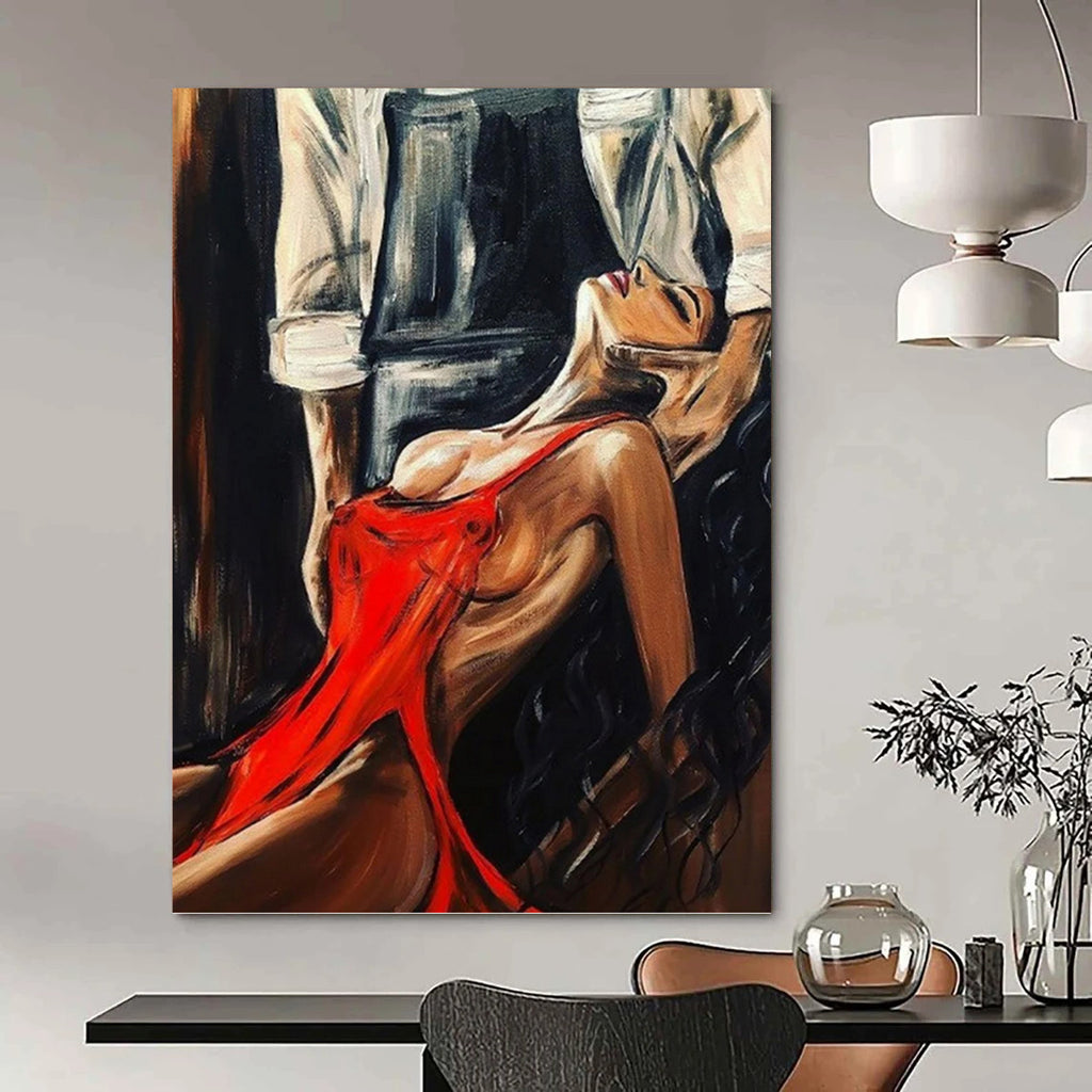 “Red - Clad Woman” - Figurative, Sensual - Styled Painting On Canvas PT1611