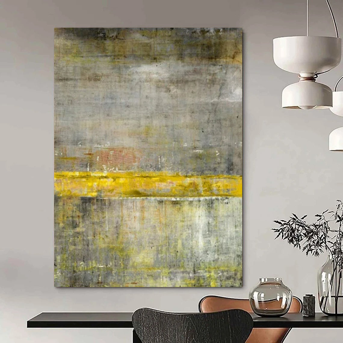 “Gray - Yellow Textured Abstract” - Industrial - Style Abstract Painting On Canvas PT2294