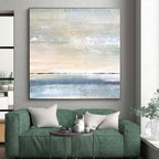 “Soft Coastal Abstraction” - Blue, Beige, White Abstract Seaside Painting On Canvas PS0547