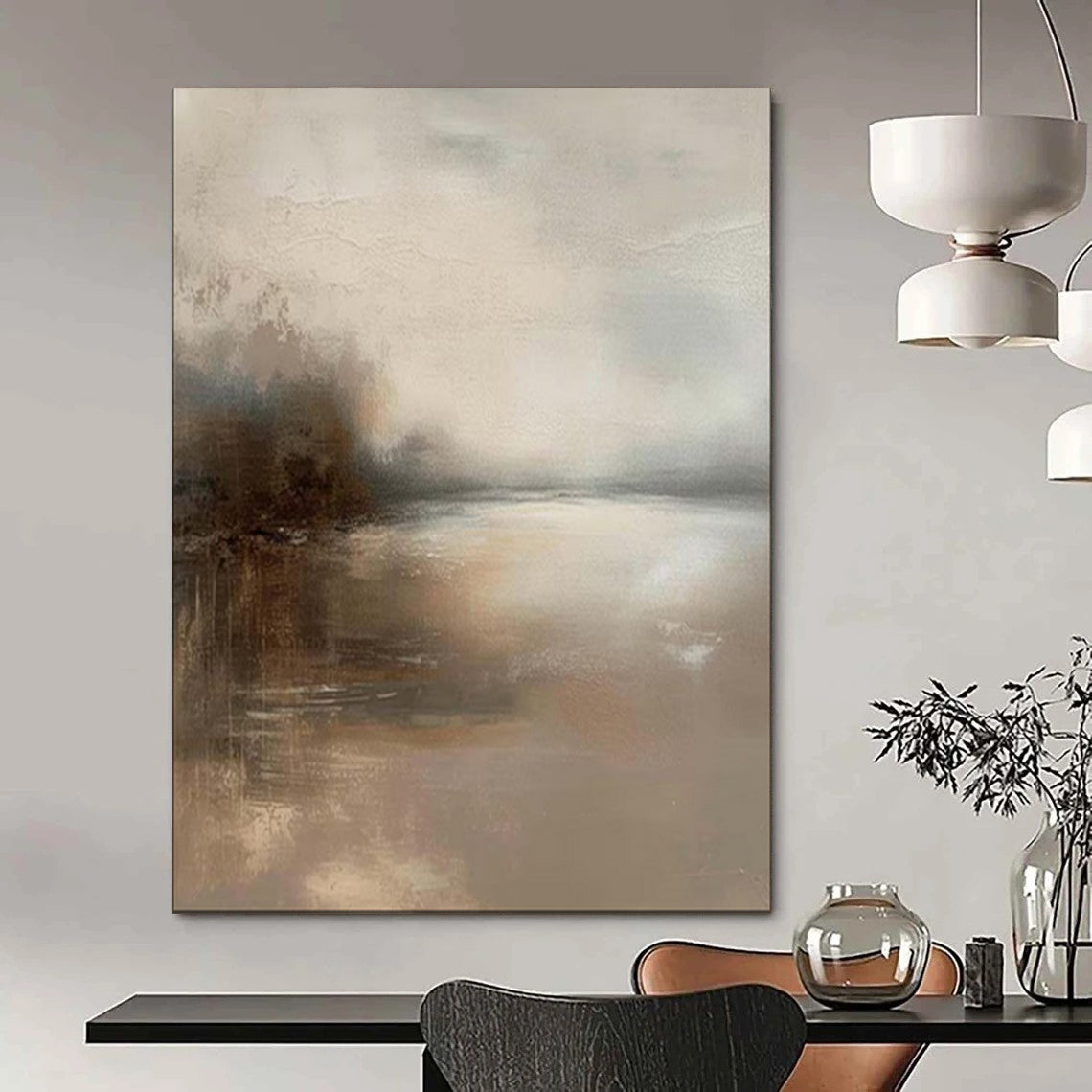 “Muted Gray - Brown Landscape Haze” - Atmospheric Abstract Painting On Canvas PT1874